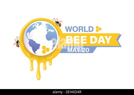 Vibrant World Bee Day design with dripping honey globe and bees, symbolizing pollination, nature balance, and environmental awareness. Stock Vector
