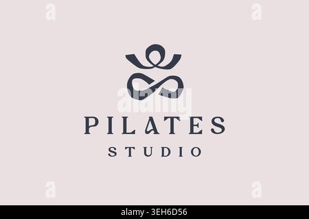 Stylized abstract figure in Pilates pose with flowing lines, symbolizing balance, flexibility, wellness, and mindful movement Stock Vector