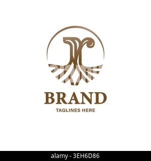 Creative letter R shaped like tree roots and branches, symbolizing growth, strength, and natural connection in branding design. Stock Vector