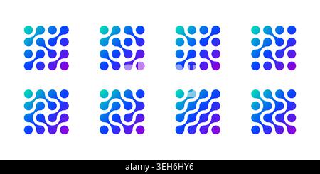 Circle dot connect logo, abstract molecule tech network. Vector science integration and symbol patterns. Metaball shape blobs merge into fluid drops Stock Vector