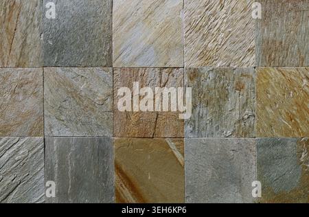 Multicolored square slate tiles. Close up, background and texture.Full frame Stock Photo