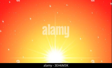 Vibrant orange and red starry sky with bright sunburst glare background Stock Vector