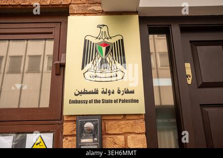 LONDON - APRIL 1, 2026: GALENA ROAD HAMMERSMITH – Embassy of the State of Palestine diplomatic building Stock Photo