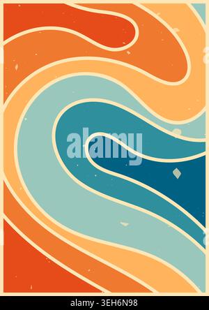 Warm and blue tones groovy poster. Stock Vector