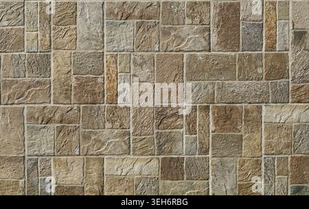 Stoneware cladding wall with stone effect. Colors are shades of brown and gray. Veneer, background and texture.. Stock Photo