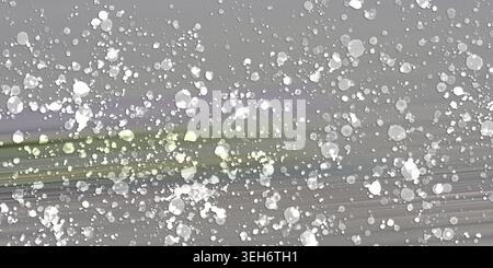 A high-contrast abstract background featuring white paint splatters against a grey, textured surface with horizontal motion streaks and soft light. Stock Photo