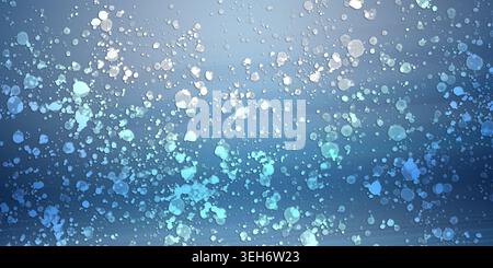 Abstract digital art background featuring a soft blue gradient with horizontal motion blur streaks and scattered glowing bokeh light particles. Stock Photo