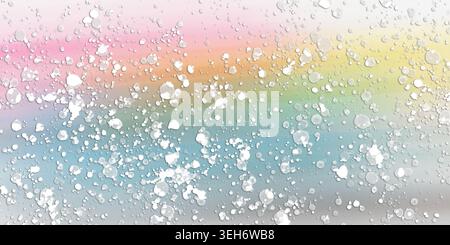 Abstract artistic background featuring white paint splatters and drops over a soft, multi-colored pastel gradient, creating a dynamic and modern textu Stock Photo
