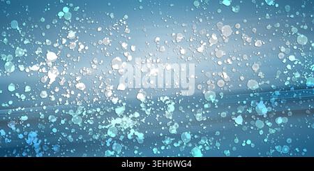 Abstract blue background with horizontal light streaks and scattered light blue and white paint splatters, creating a dynamic and modern effect. Stock Photo
