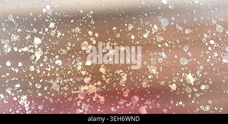 Abstract digital art background featuring a soft brown and pink gradient with a layer of scattered, glowing light particles and circular bokeh element Stock Photo