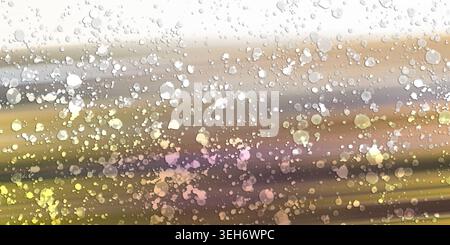 Abstract digital art background featuring white paint splatters or bokeh light effects over a colorful, horizontal motion-blurred gradient. Stock Photo