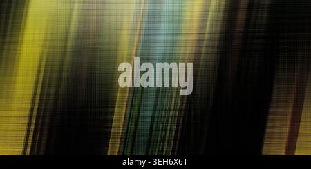 A vibrant abstract image featuring intersecting vertical light streaks in yellow and blue against a dark, fine grid-like textured background. Stock Photo