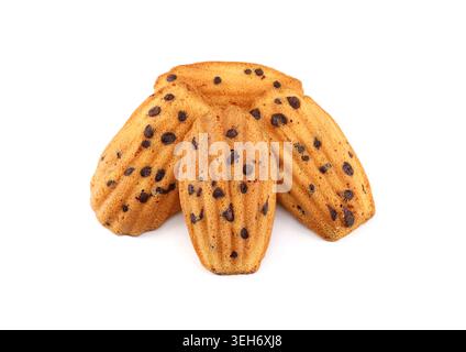 Madeleine cookies with chocolate chips on white background. Stock Photo