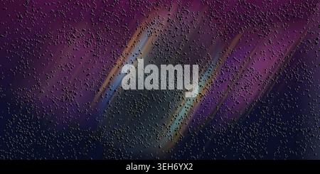 An abstract digital background featuring diagonal light streaks in shades of purple and blue, overlaid with a textured pattern of small dark particles Stock Photo