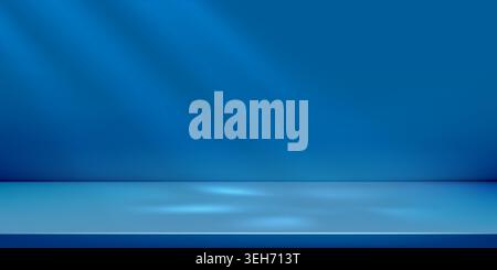 Blue room background, 3d dark abstract studio with navy gradient. Backdrop of wall and floor, tech product podium of perspective shelf limbo. Award Stock Vector