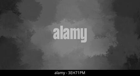 A digital art background featuring soft, blended watercolor splashes in monochromatic grey, charcoal, and black tones, creating a minimalist atmospher Stock Photo