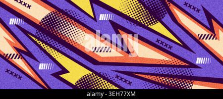 Dynamic Sport Background with Yellow and Orange Shapes on Purple Background with Halftone Pattern and Texture Effect Stock Vector