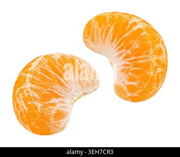 Peeled mandarin pieces isolated on white background Stock Photo