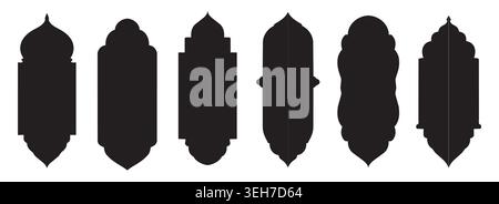 Shape frame door with ramadan window arch for vector vintage arab. Silhouette islam ornament with shape art eid for illustration islamic mosque Stock Vector
