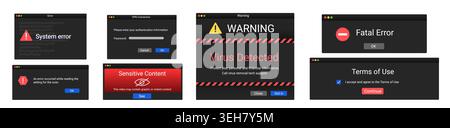 Error notifications on isolated background. Stock Vector