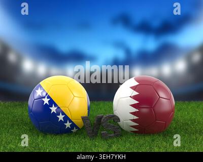 Soccer world cup group B Bosnia vs Qatar. 3d illustrration Stock Photo