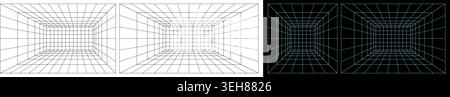 Lab grid layout in Y2K arcade cabinet. Playfield for infographics in 3D metaverse. Industrial bg in isometric space floor, neon tile effect. Simple Stock Vector