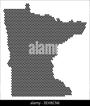 Minnesota hexagon map. Plain black and white dotted shape template. State tiny hexagon cells. Minnesota flat honeycomb template. Vector illustration. Stock Vector