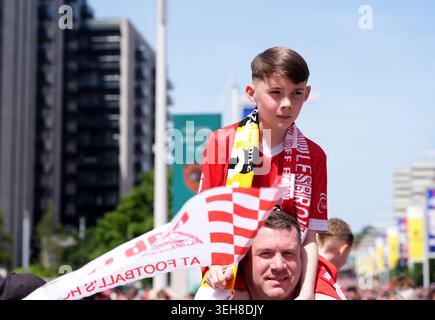 Middlesbrough fans ahead of the Sky Bet Championship play-off final at Wembley Stadium, London. Picture date: Saturday May 23, 2026. Stock Photo