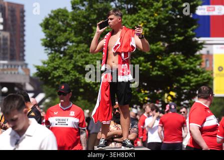 Middlesbrough fans ahead of the Sky Bet Championship play-off final at Wembley Stadium, London. Picture date: Saturday May 23, 2026. Stock Photo