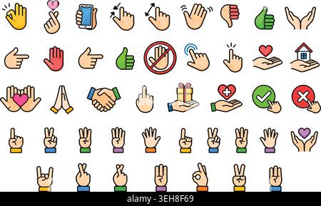 Hand Gestures and UI Communication Vector Icon Set Stock Vector