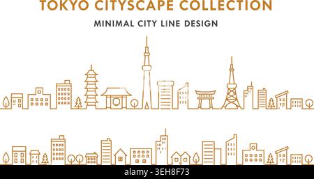 Tokyo Cityscape Collection Minimal City Line Art Vector Design Stock Vector