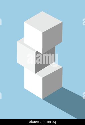 Flat vector illustration of stacked geometric cubes with clean shadows and abstract minimal design on a soft blue background. Stock Vector