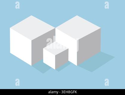 Modern flat vector illustration featuring abstract geometric cubes with isometric perspective, soft shadows, and clean minimal style. Stock Vector