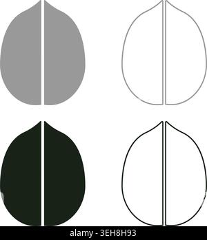 Walnut set icon grey black color vector illustration image simple solid fill outline contour line thin flat style Stock Vector