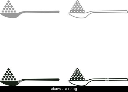 Spoon with sugar salt cubes set icon grey black color vector illustration image simple solid fill outline contour line thin flat style Stock Vector