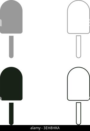 Ice-cream set icon grey black color vector illustration image simple solid fill outline contour line thin flat style Stock Vector