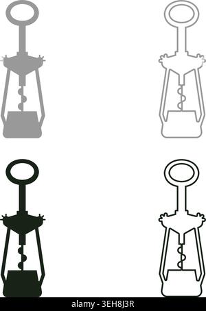 Wing corkscrew for opening wine bottles cork screw set icon grey black color vector illustration image simple solid fill outline contour line thin Stock Vector
