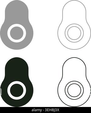 Avocado on cut set icon grey black color vector illustration image simple solid fill outline contour line thin flat style Stock Vector