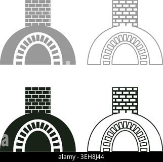 Brick oven wood Tandoor Tonir Lavash fireplace traditional concept for baking pizza set icon grey black color vector illustration image simple solid Stock Vector
