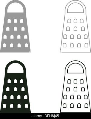 Grater for kitchen set icon grey black color vector illustration image simple solid fill outline contour line thin flat style Stock Vector