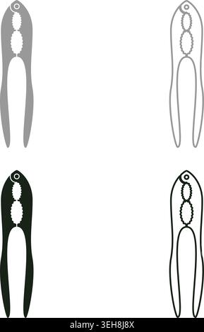 Nut cracker nutcracker set icon grey black color vector illustration image simple solid fill outline contour line thin flat style Stock Vector
