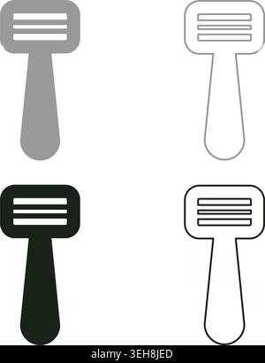 Vegetable knife razor shaver set icon grey black color vector illustration image simple solid fill outline contour line thin flat style Stock Vector
