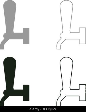 Tap for beer element of pump with handle set icon grey black color vector illustration image simple solid fill outline contour line thin flat style Stock Vector