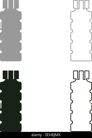 Plastic bottle of water set icon grey black color vector illustration image simple solid fill outline contour line thin flat style Stock Vector