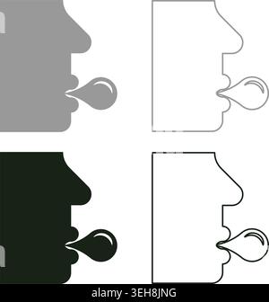 Man is blowing a bubble with chewing gum Head man with bubble gum set icon grey black color vector illustration image simple solid fill outline Stock Vector