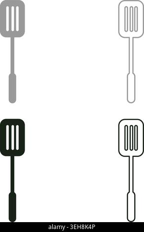 Pancake spatula kitchen cooking equipment used for flipping serving food set icon grey black color vector illustration image simple solid fill Stock Vector
