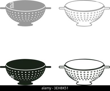 Colander sieve for pasta set icon grey black color vector illustration image simple solid fill outline contour line thin flat style Stock Vector