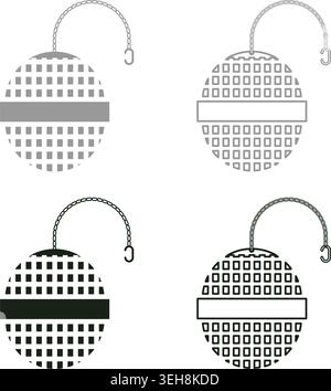 Tea infuser strainer with sieve for brewing hot beverage drink cup set icon grey black color vector illustration image simple solid fill outline Stock Vector