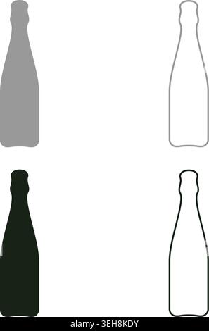 Bottle of champagne set icon grey black color vector illustration image simple solid fill outline contour line thin flat style Stock Vector
