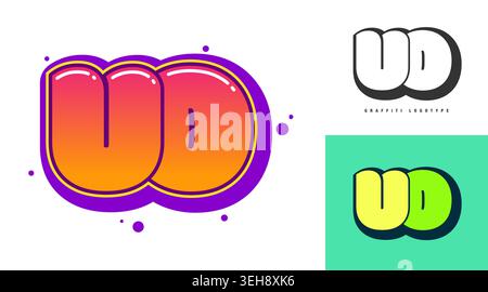 UO logo design for festival or party. Initial letter u and o in graffiti style. Creative modern lettering company name of font typography. Kids trendy Stock Vector